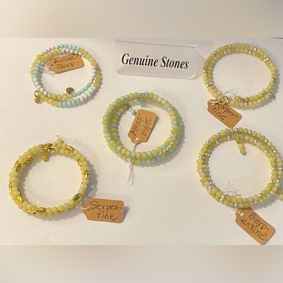 NEW Genuine Amazonite/Serpentine memory wire wrap bracelet 4 - Picture 3 of 3